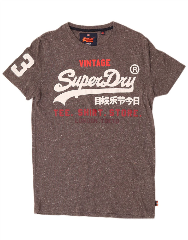 Superdry Herren Grafik-T-Shirt-Oberteil aus mittelgrau gesprenkelter Baumwolle
