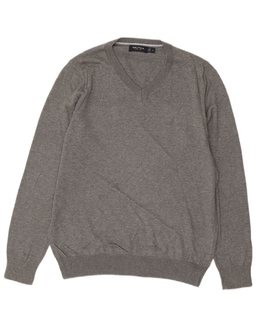NAUTICA Herren-Pullover mit V-Ausschnitt, Größe S, graue Baumwolle