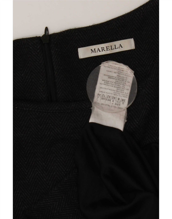 Marella Damen-Etuikleid mit langen Ärmeln, UK 12, Mittelgrau mit Fischgrätenmuster