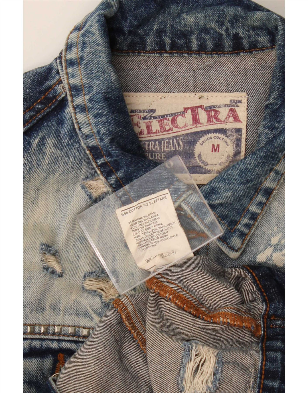 Vintage Herren Distressed Jeansjacke UK 38 Mittelblaue Baumwolle