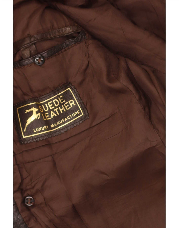 Vintage Herren Zweireihiger Ledermantel UK 36 Klein Braun
