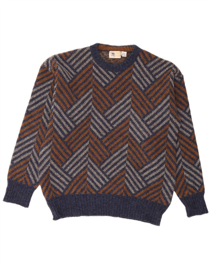 Vintage Herren-Pullover mit Rundhalsausschnitt, große, mehrfarbige Chevron-Wolle