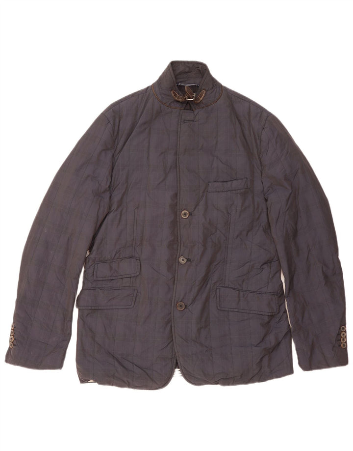 Massimo Dutti Herren-Utility-Jacke UK 40 Large Marineblau kariertes Acetat