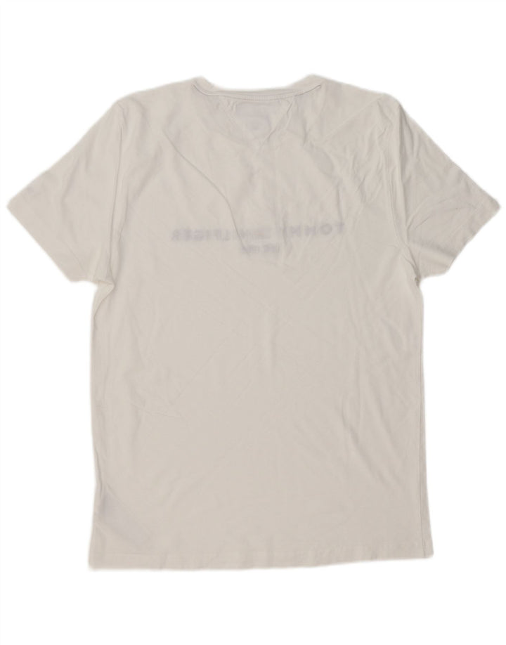 TOMMY HILFIGER Herren Slim Fit Graphic T-Shirt Top Large Weiße Baumwolle