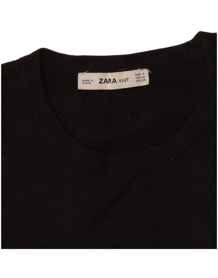 Zara Damen Crop T-Shirt Top UK 12 Medium Schwarz