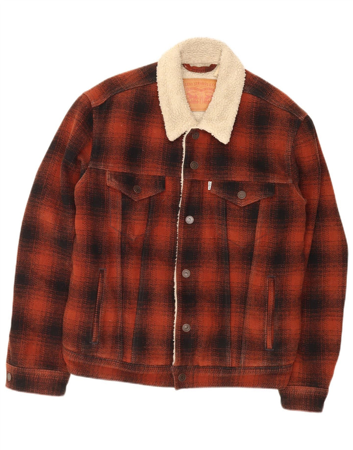 Levi's Herren Sherpa Jacke UK 38 Mittelrot kariertes Polyester