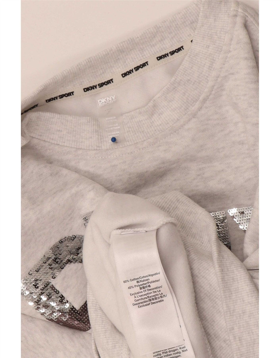 Dkny Womens Crop Graphic Oversized Sweatshirt Pullover UK 10 Small Grau