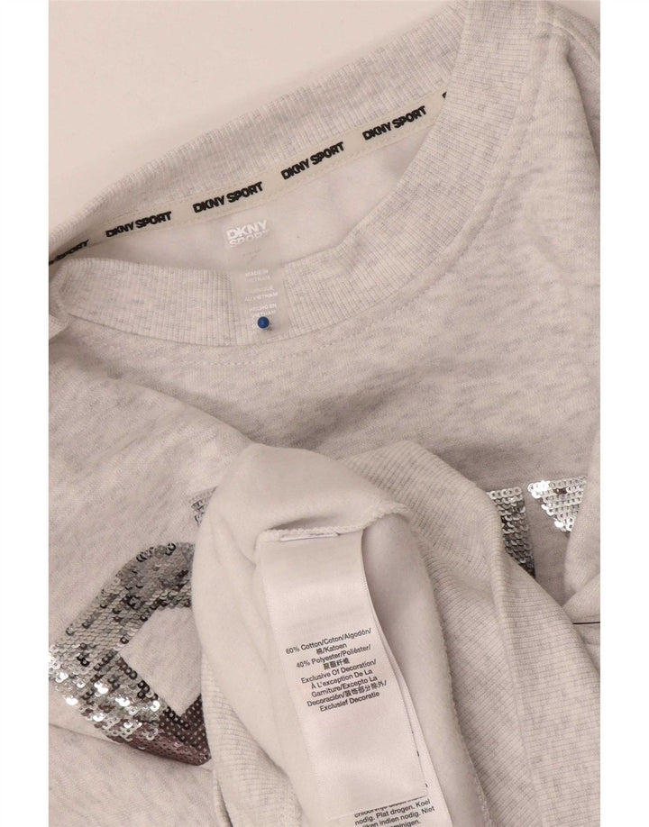 Dkny Womens Crop Graphic Oversized Sweatshirt Pullover UK 10 Small Grau
