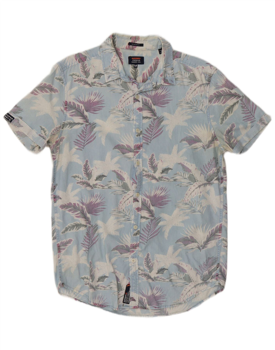 Superdry Herren Kurzarm-Hemd mit normaler Passform, mittelblaue Baumwolle mit Blumenmuster