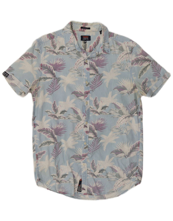 Superdry Herren Kurzarm-Hemd mit normaler Passform, mittelblaue Baumwolle mit Blumenmuster