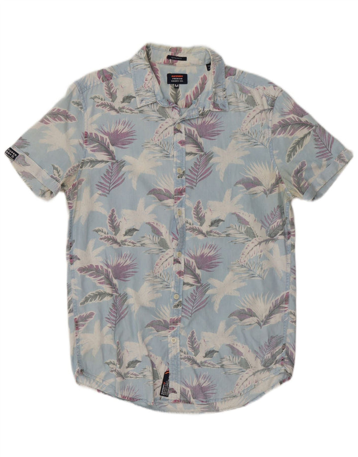 Superdry Herren Kurzarm-Hemd mit normaler Passform, mittelblaue Baumwolle mit Blumenmuster