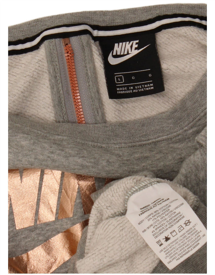 Nike Womens Crop Graphic Oversized Sweatshirt Pullover UK 16 Large Grau