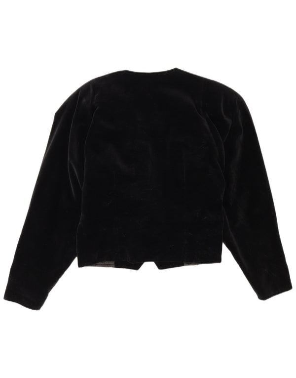 Vintage Damen Zweireihige Samt Bolero Jacke IT 42 Medium Schwarz