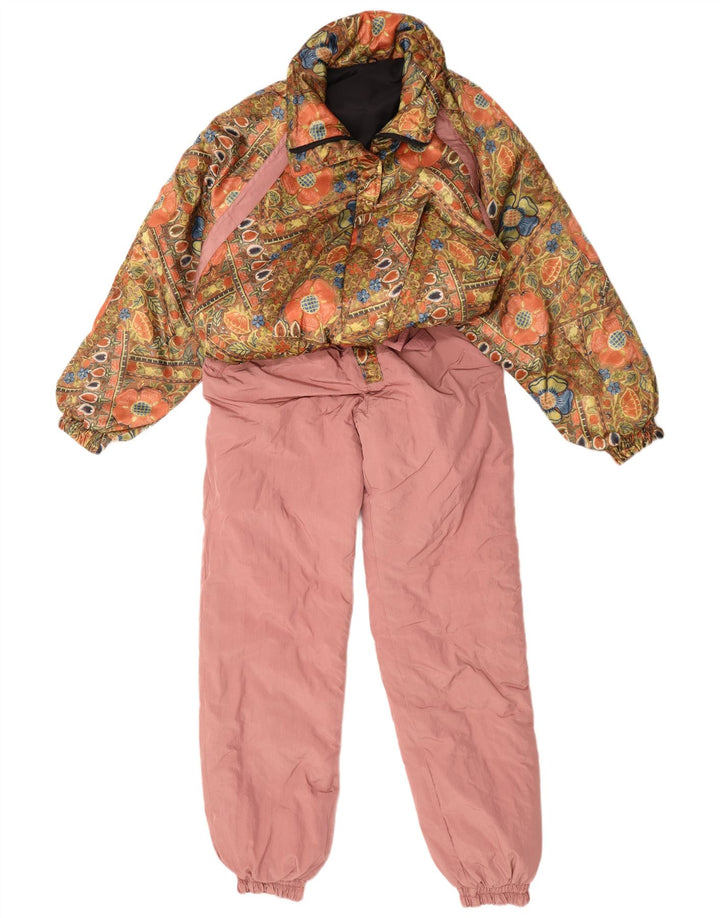 Vintage Damen Skioverall UK 14 Mittelrosa geblümtes Polyester