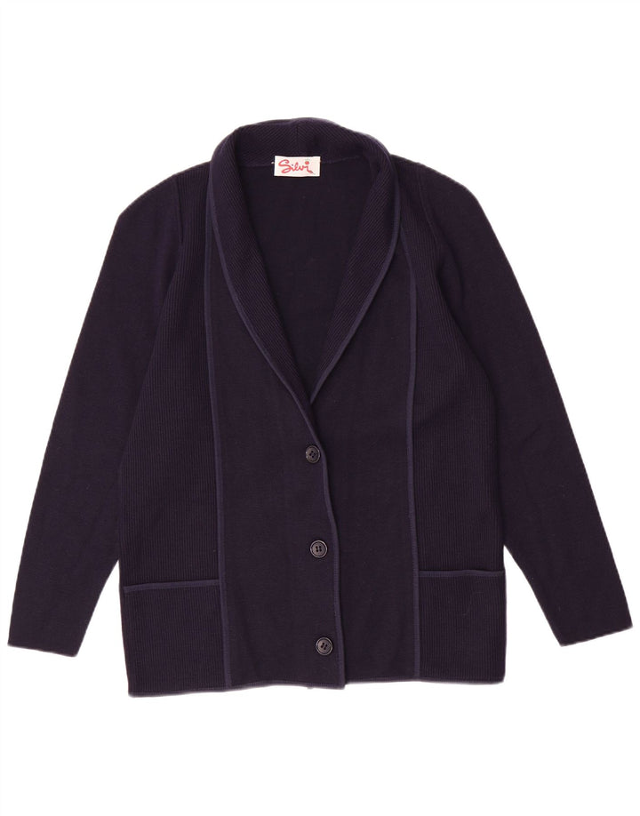 Vintage Damen Cardigan Pullover IT 46 Groß Marineblau Polyacryl