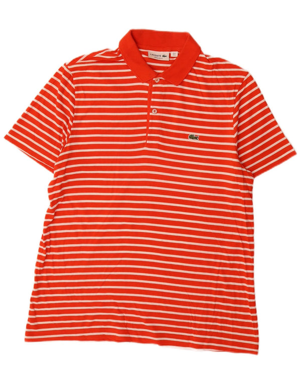 Lacoste Herren-Poloshirt mit normaler Passform, Größe 5, groß, orange gestreift, Baumwolle