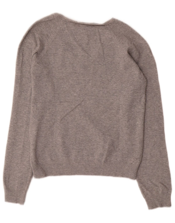 Zara Damen Crop V-Ausschnitt Pullover Pullover UK 14 Große grau gefleckte Baumwolle