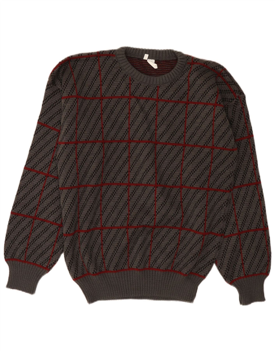 Vintage Herren Pullover mit Rundhalsausschnitt IT 50 Mittelgrau kariertes Acryl