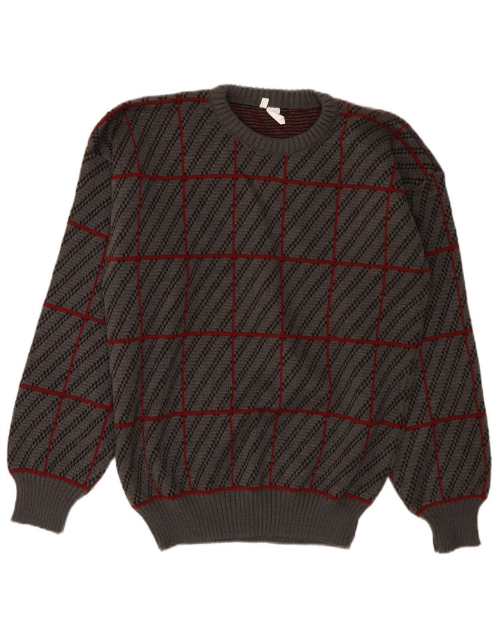 Vintage Herren Pullover mit Rundhalsausschnitt IT 50 Mittelgrau kariertes Acryl