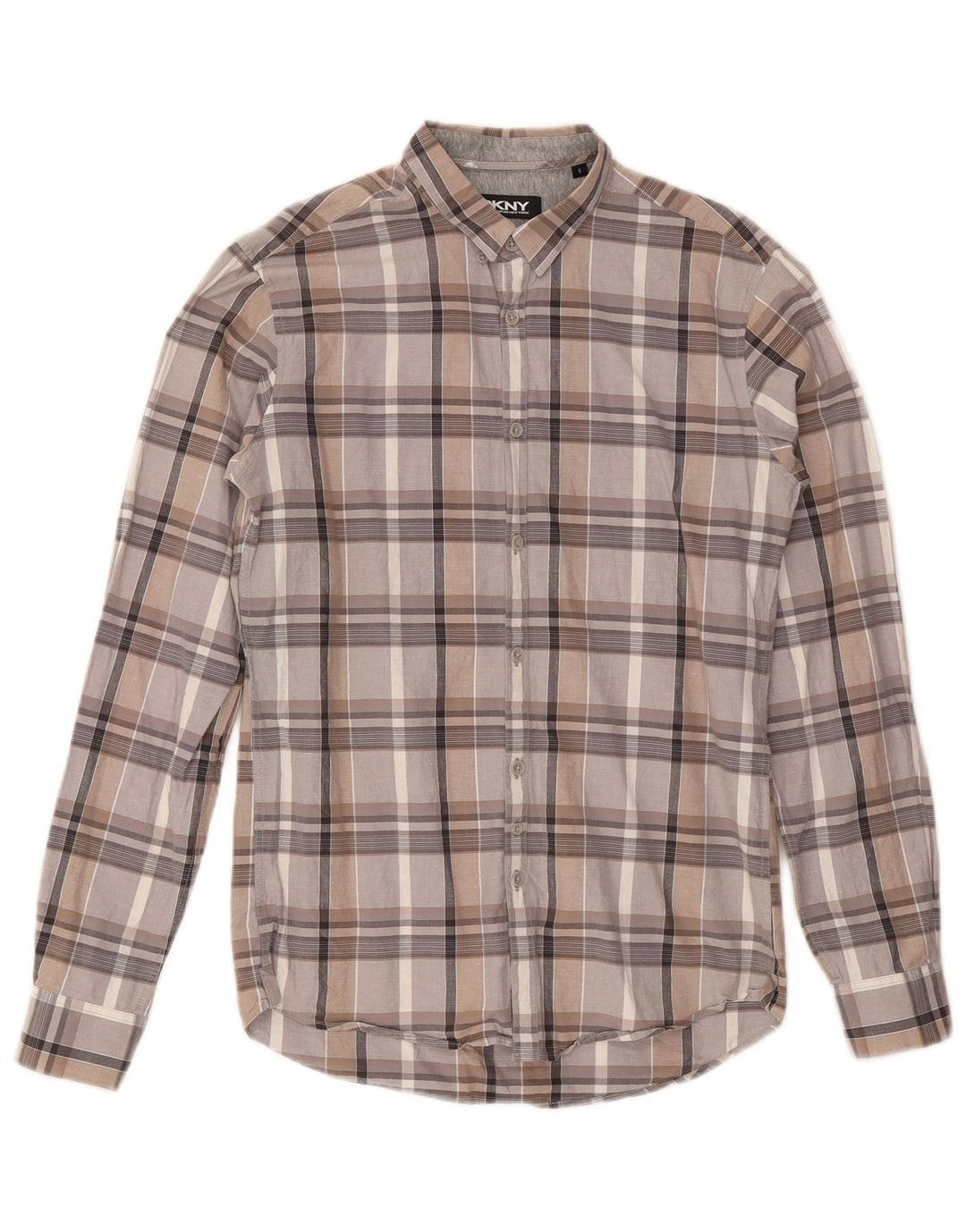 Dkny Herren-Hemd, klein, grau kariert, Baumwolle