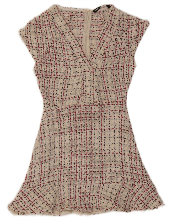 Zara Damen-A-Linien-Kleid, Größe S, Beige, Kariert
