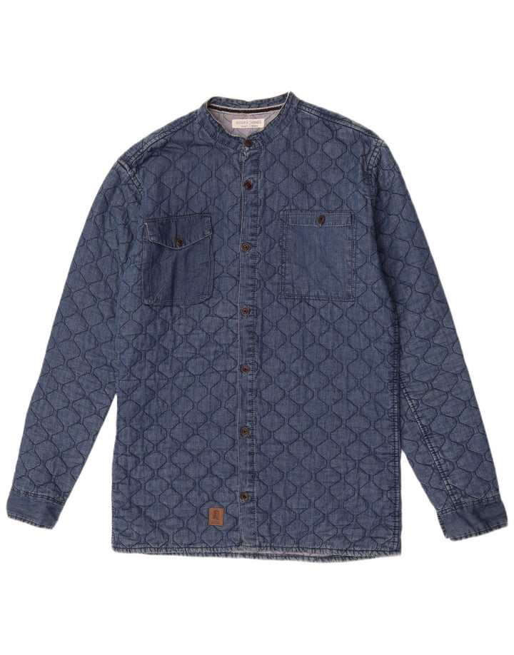 Gestepptes Vintage-Jeanshemd für Herren aus mittelblauer Baumwolle