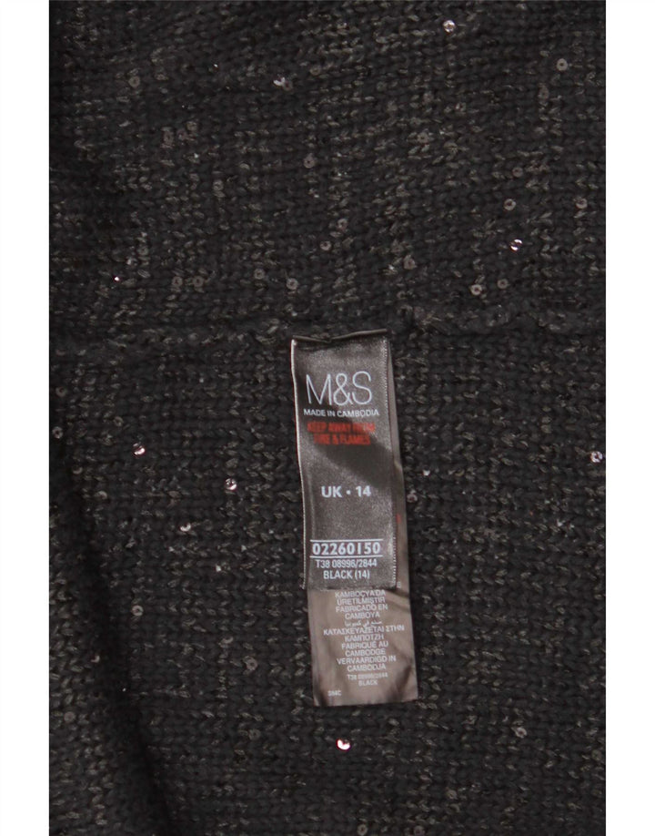 Marks & Spencer Damen-Cardigan-Pullover UK 14 Large Schwarz geflecktes Polyester