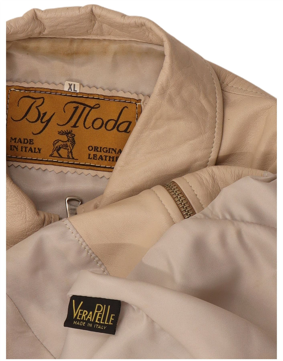 Vintage Damen Lederjacke UK 18 XL Beige Leder