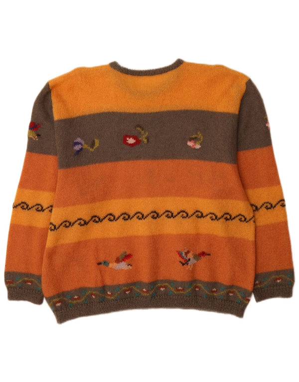 Vintage Damen Pullover mit Rundhalsausschnitt UK 18 XL Orange Colourblock Neuheit