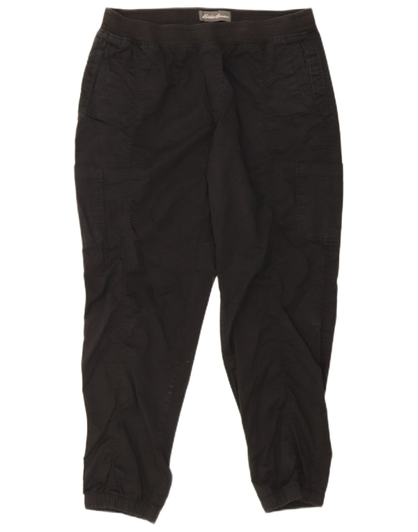 Eddie Bauer Damen Joggers Cargohose US 14 Large W30 L26 Schwarze Baumwolle