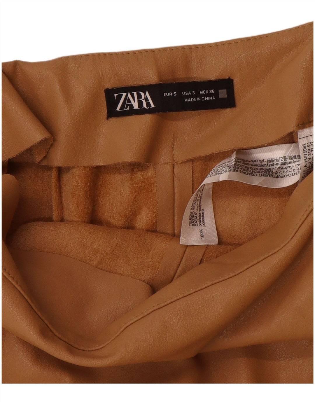 Zara Damen Ledershorts Small W26 Beige Polyurethan