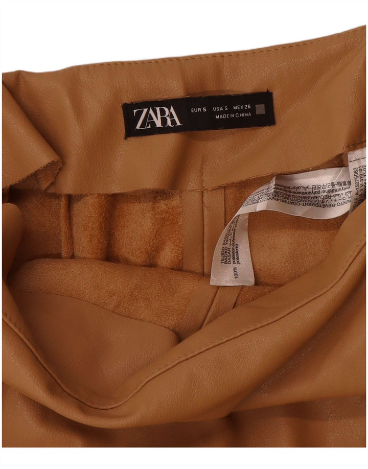Zara Damen Ledershorts Small W26 Beige Polyurethan