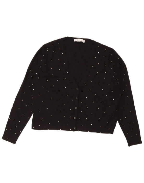 Zara Damen Bolero-Pullover UK 12 Mittelschwarz gefleckte Viskose