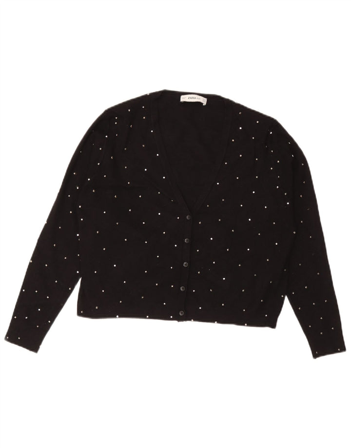 Zara Damen Bolero-Pullover UK 12 Mittelschwarz gefleckte Viskose