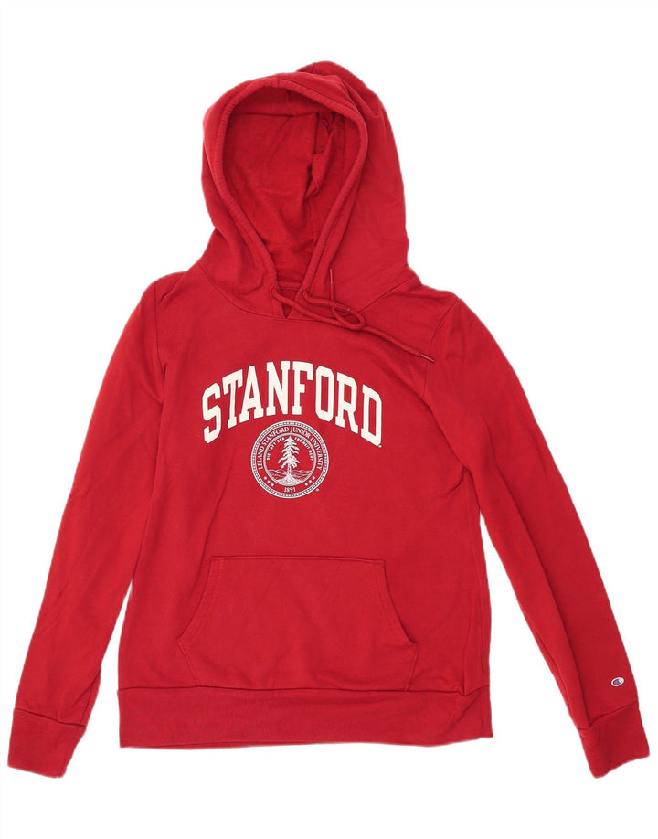 CHAMPION Womens Stanford Graphic Hoodie Pullover UK 12 Mittelrote Baumwolle