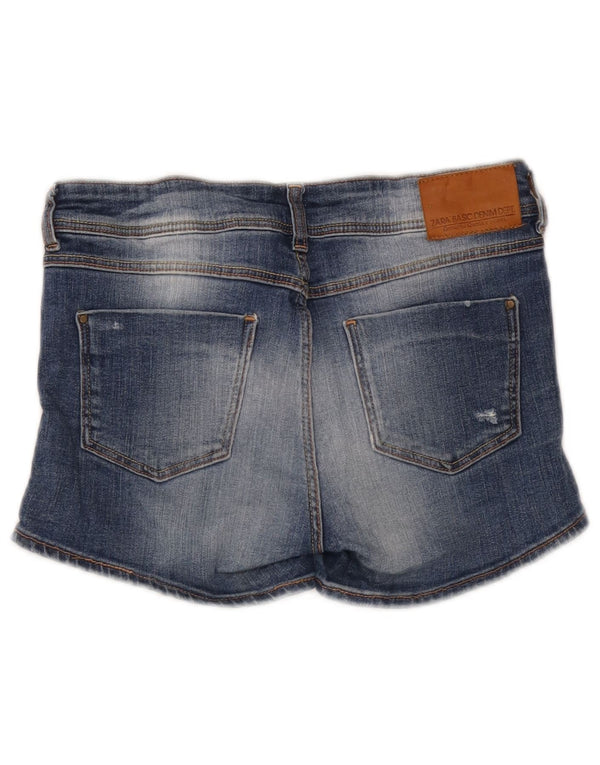 Zara Damen Denim-Shorts mit niedriger Taille, Distressed-Optik, EU 36, XS, W26, Blau