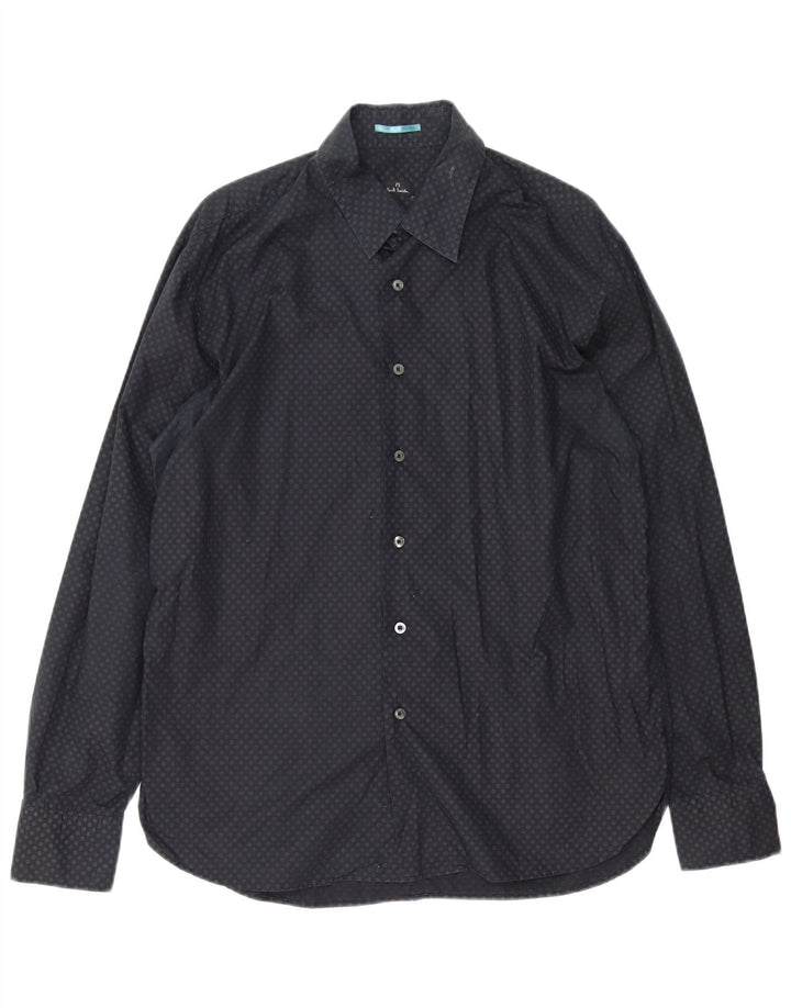 Paul Smith Herren-Hemd mit klassischer Passform XL, schwarz gefleckte Baumwolle