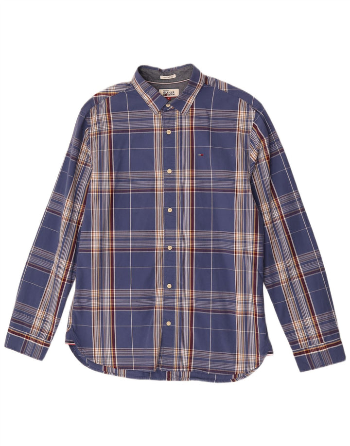 Tommy Hilfiger Herren-Hemd mit normaler Passform, groß, blau kariert, Baumwolle