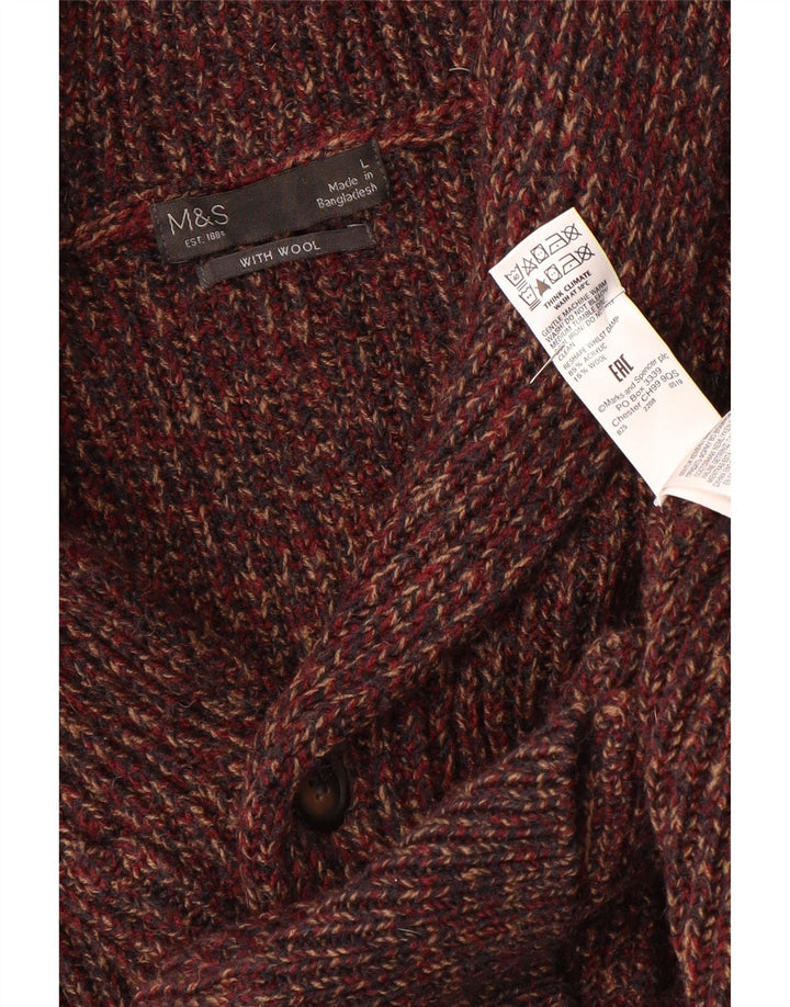 MARKS & SPENCER Herren-Strickjacke, groß, bordeauxrot meliert, Acryl