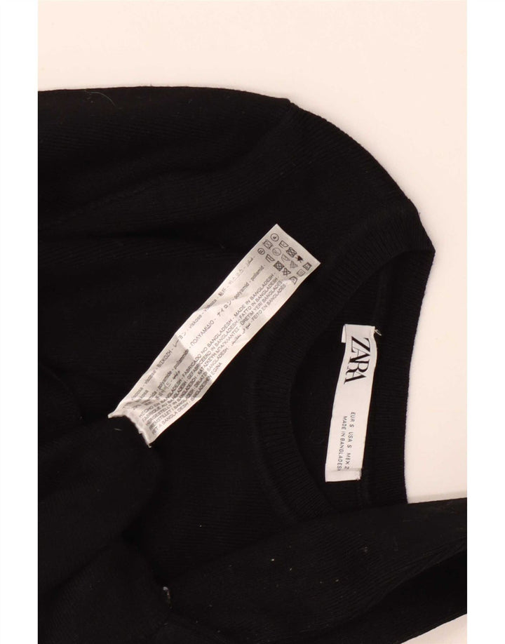 Zara Damen Crop Top Langarm UK 8 Small Schwarze Viskose