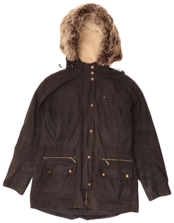 Barbour Damen-Jacke aus gewachster Baumwolle mit Kapuze, UK 12, mittelschwarz