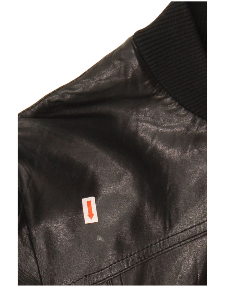 CINTI Damen Crop Bomber Lederjacke IT 46 Großes schwarzes Leder