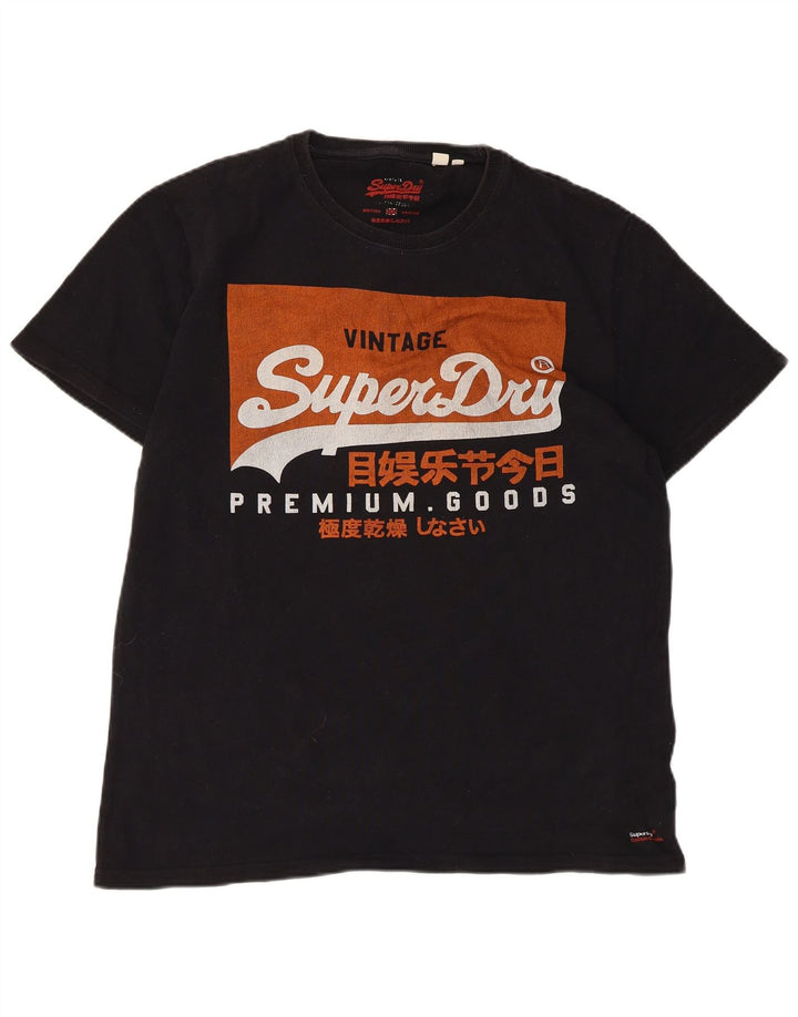 Superdry Herren Grafik-T-Shirt-Oberteil XL aus schwarzer Baumwolle