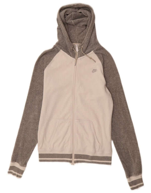 Nike Damen Zip Hoodie Pullover UK 14 Mittelgraue Colourblock-Baumwolle