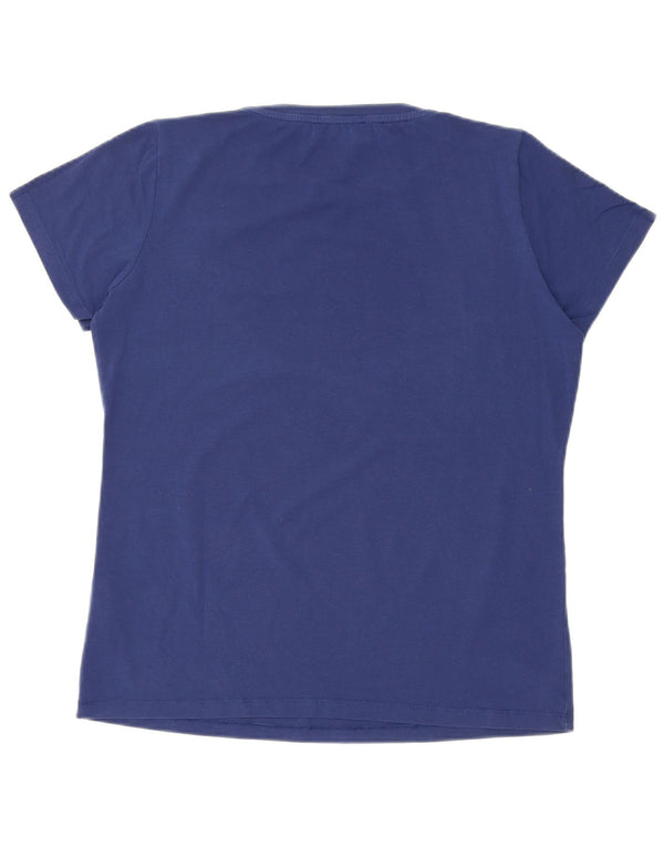 Trussardi Damen Grafik-T-Shirt-Oberteil UK 16 Large Blau Baumwolle