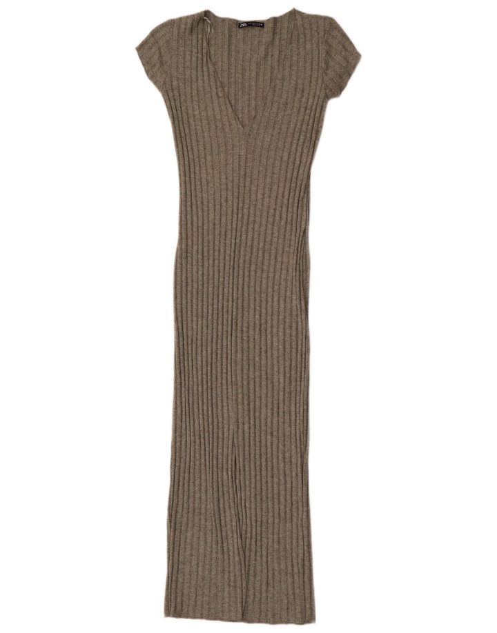 Zara Damen Maxi-Bodycon-Kleid UK 12 Mittelgraue Viskose
