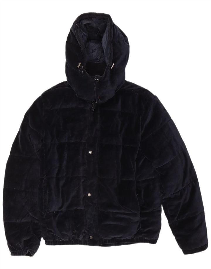 Zara Herren-Jacke mit Kapuze, gepolstert, Größe 40, Marineblau, Polyester