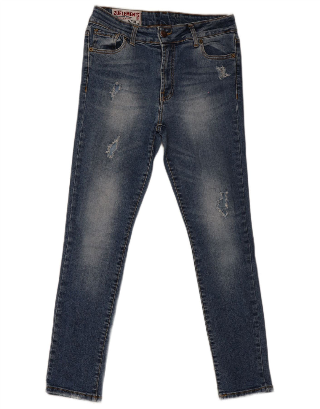 Zu Elements Damen Distressed Super Slim Jeans W30 L28 Blaue Baumwolle