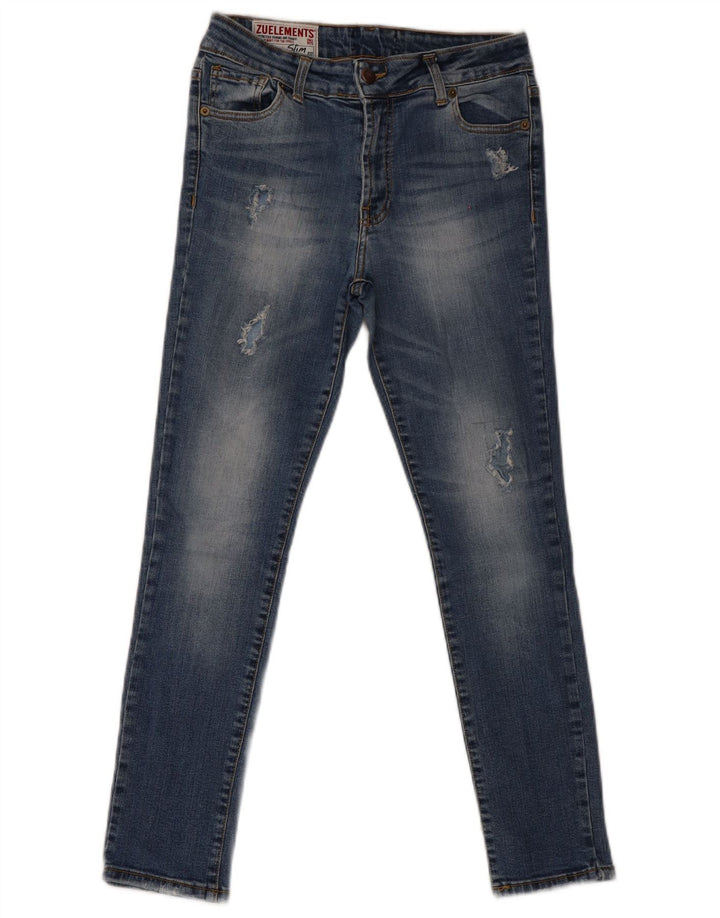 Zu Elements Damen Distressed Super Slim Jeans W30 L28 Blaue Baumwolle