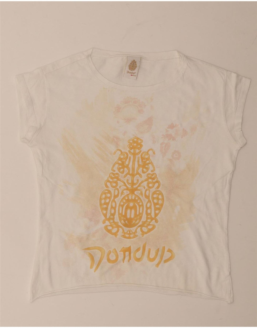 Dondup Damen Crop Graphic T-Shirt Top UK 12 Medium Weiß